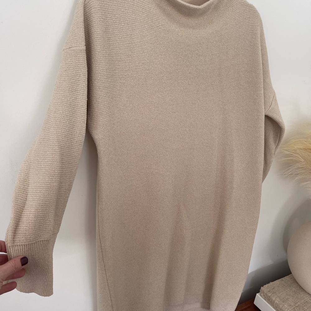 Chic Beige Sweater Midi Dress - Picture 2 of 3